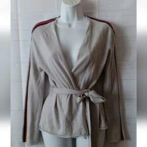 CURRENT AIR Belted Gray Soft Racer Stripe Sleeve Cardigan Sweayer New